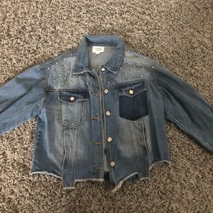 STUDDED AND DISTRESSED DENIM JACKET